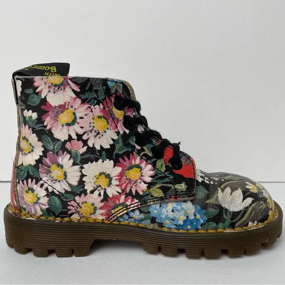 Vintage Dr. Martens England MIE Floral Print Leather Boots Toddler - Picture 2 of 14